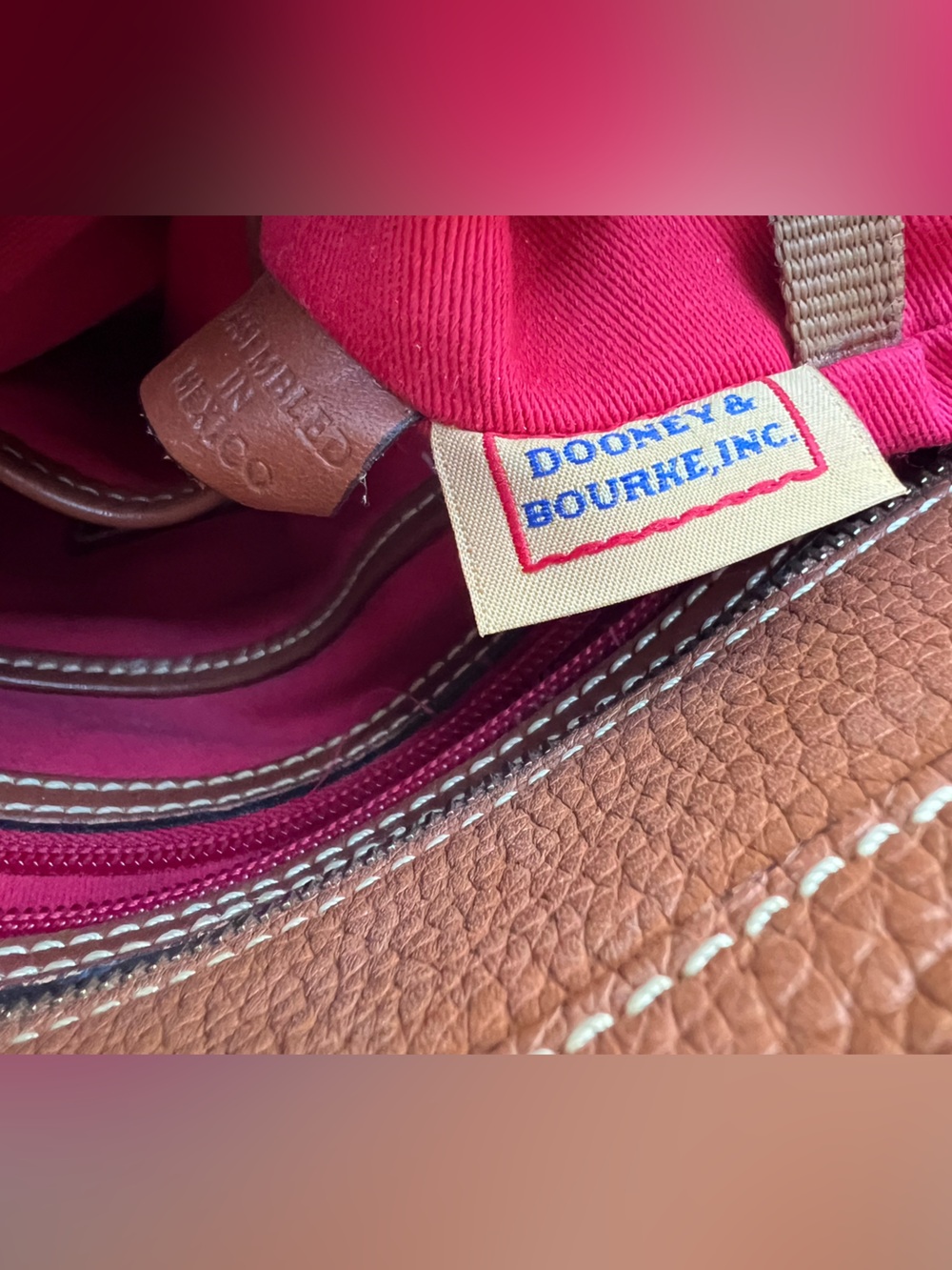 Dooney & Bourke Cognac Pebbled Leather Tote Shoulder Bag - Picture 9 of 12